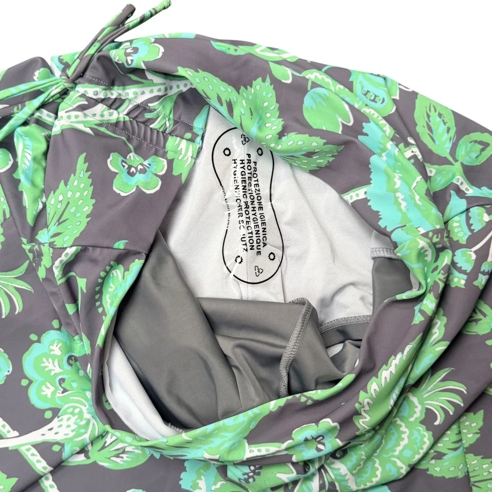 Rotita Swimsuit Women M Grey Green Floral Ribbed Tankini Set Beach Vacation
